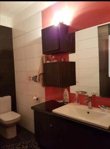 La salle de bains est pourvue d'un lavabo et de toilettes. dans l'établissement Athinas House, à Katastárion