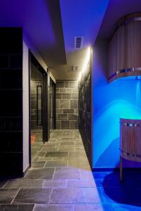 a hallway with a blue lighting in a building at Carina - Design&Lifestyle hotel in Zermatt