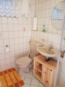 ein Bad mit einem WC und einem Waschbecken in der Unterkunft Ferienwohnung Familie Weber in Losheim