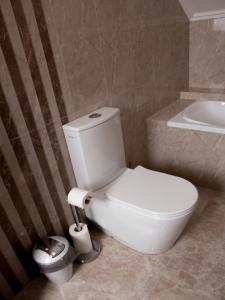 La salle de bains est pourvue de toilettes blanches et d'un lavabo. dans l'établissement Apartment Sweethome 4 FREE PARKING, à Oujhorod