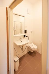 a bathroom with a sink and a toilet at I AM HOTEL im Living Campus in Leoben