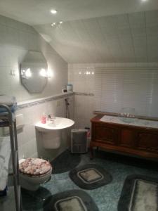 ein Badezimmer mit einem Waschbecken, einem WC und einer Badewanne in der Unterkunft Oberhof Apartment in Oberhof