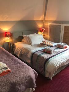 a bedroom with two beds and two lamps at Aurora House Bed And Breakfast in Athy