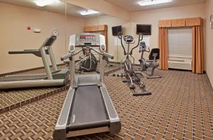 een fitnessruimte met cardio-apparatuur en een spiegel bij Holiday Inn Express Kansas City Liberty Missouri, an IHG Hotel in Liberty