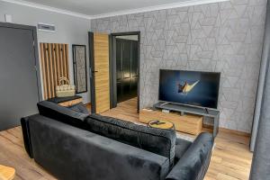 Televízia a/alebo spoločenská miestnosť v ubytovaní Apartament Portowa