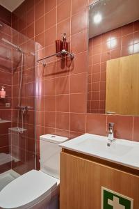 een badkamer met toilet, wastafel en douche bij Port Wine Flats in Vila Nova de Gaia +36 foto's