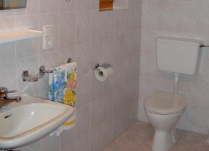 a bathroom with a toilet and a sink at Padoellhof in Curon Venosta