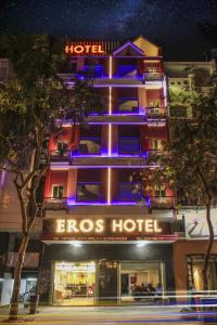 a hotel with blue lights on the front of it at EROS Hotel - Love Hotel in Ho Chi Minh City