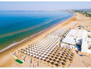 an aerial view of a beach with umbrellas at Soluzionestate in Ispica