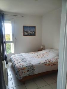 a bedroom with a bed and a window at Résidence Les Goélettes in Saint-Cyprien-Plage