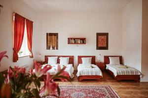 una camera con 2 letti e un tappeto di Hotel Stein Elbogen a Loket