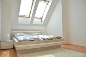 a bed in a room with two pillows at Apartmá Kateřina Velké Losiny in Velké Losiny