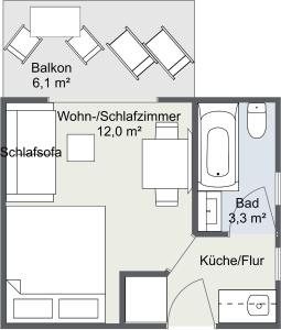 un plano del piso de una casa pequeña en Ferienwohnungen Haus Erli, en Mittenwald