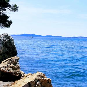 a sail boat in the water with a large body of water at Zen Luxury Apartments in Zadar