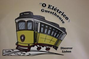 a drawing of a train on a wall at O Elétrico Guesthouse in Lisbon