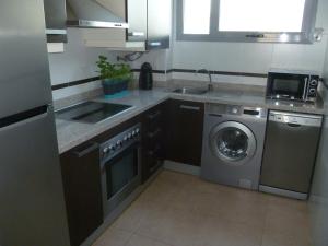 a kitchen with a washing machine and a sink at Plaza Mayor in Calpe