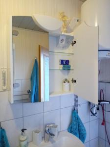 a bathroom with a sink and a mirror at Ferienwohnung Helmis in Bad Frankenhausen