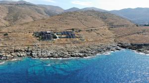 an aerial view of a mountain next to the ocean at Porto Mani Suites in Kyparissos