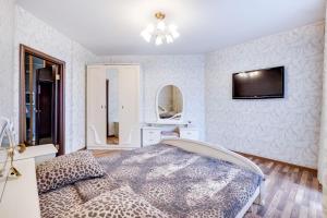 ハバロフスクにあるApartment on Istomina 22aのベッドルーム1室(ベッド1台、壁掛けテレビ付)