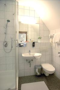 a bathroom with a sink and a toilet and a shower at Alte Nagelschmiede in Altdorf bei Nuernberg