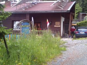 a house with a flag on the front of it at Almhaus Florian in Treffen