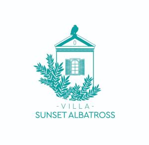 un logo pour un complexe avec un albatros au coucher du soleil dans l'établissement Villa Sunset Albatross, à Potidée