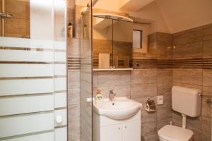 a bathroom with a sink and a toilet at Holiday Home Vanda in Zlobin +29 photos
