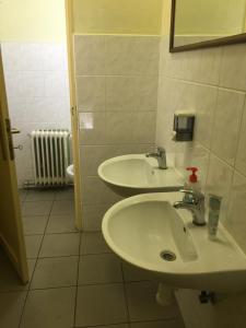 a bathroom with a sink and a mirror at Turistická Chata Pláně in Český Dub