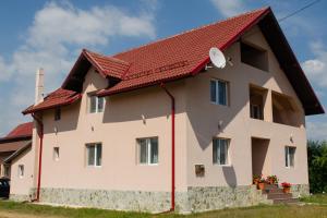 une maison avec un toit rouge dans l'établissement Pensiunea Aly, à Bumbesti Pitic