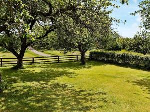 uma cerca num campo com árvores e relva em 6 person holiday home in GAMLEBY em Gamleby