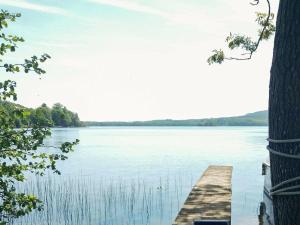 シルケボーにある4 person holiday home in Silkeborgの桟橋からの湖の景色