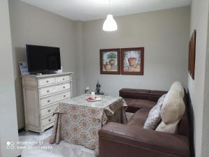 un soggiorno con divano e tavolo con TV di Alojamiento casa típica de Córdoba a Cordoba