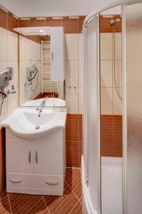 a bathroom with a sink and a shower at Kaprova 5 - Old Town Apartments in Prague