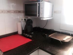 een keuken met een aanrecht met een magnetron bij Apartamento entre la playa y la montaña in Calafell