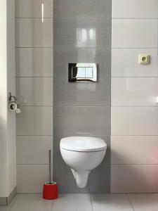 uma casa de banho com um WC branco num quarto em Penzion Vila Machů em Kopřivnice