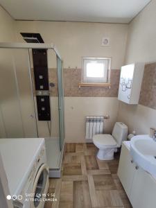 małą łazienkę z toaletą i umywalką w obiekcie Однокімнатна квартира-студія біля парку Шевченка w Iwano-Frankiwsku