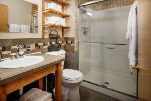 a bathroom with a shower and a toilet and a sink at Pinot Vista in Dundee +29 photos