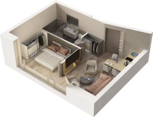 a floor plan of a bedroom with a bed at Cozy Palanga in Palanga