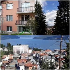 two different pictures of a building and a city at Вила Багрянови in Dospat