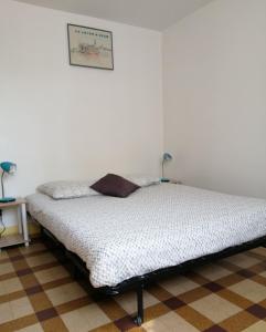 een bed in een slaapkamer met een foto aan de muur bij Appartement Bel Etre Langeais in Langeais