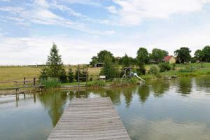 的住宿－Ferienwohnung Hofkastanie，湖中的一个木头码头