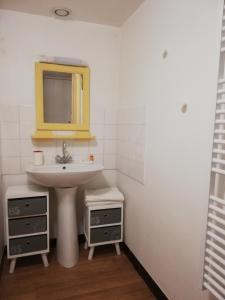 een badkamer met een wastafel en een spiegel bij Appartement Bel Etre Langeais in Langeais