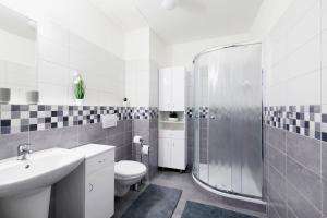 卢捷纳普德克利诺夫琴Mountain Apartments Klínovec Hexagon的带淋浴、马桶和水槽的浴室 更多57张照片