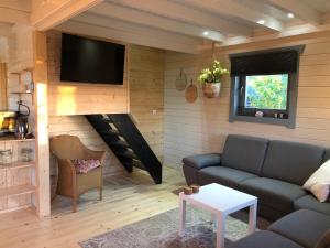 a living room with a couch and a tv at Vakantiewoning Vrijburg in Schagerbrug