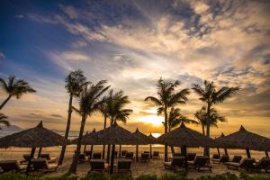a beach with palm trees and palm trees at The Anam in Cam Ranh