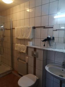 a bathroom with a toilet and a sink at Hotel Köln-Bonn in Bornheim +19 photos