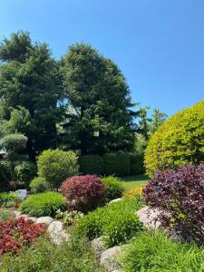a garden with colorful flowers and trees at Iris Hotel in Erbusco