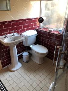 a bathroom with a toilet and a sink at Chambers Apartment @ The Old Magistrates in Betws-y-coed +28 photos