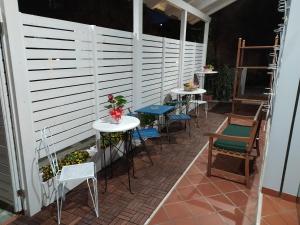 a patio area with chairs, tables and umbrellas at B&B La Casa Di Giò in Lanciano