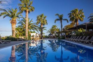 
a beach with palm trees and palm trees at Hotel El Cortijo de Zahara in Zahara de los Atunes
